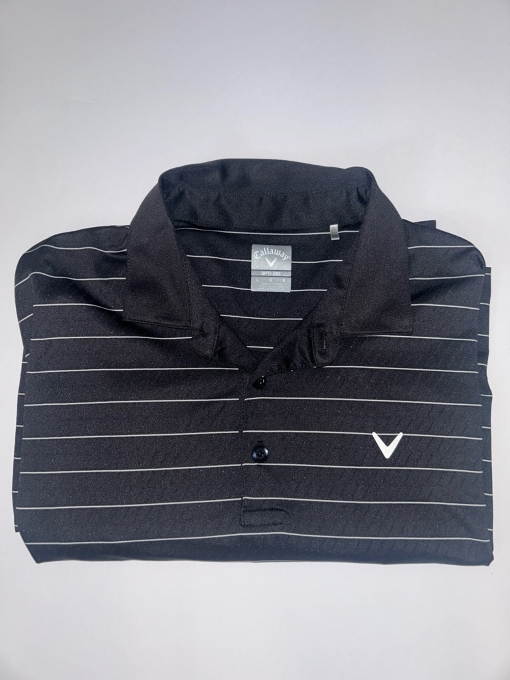 Callaway Black Polo with Thin White Stripes